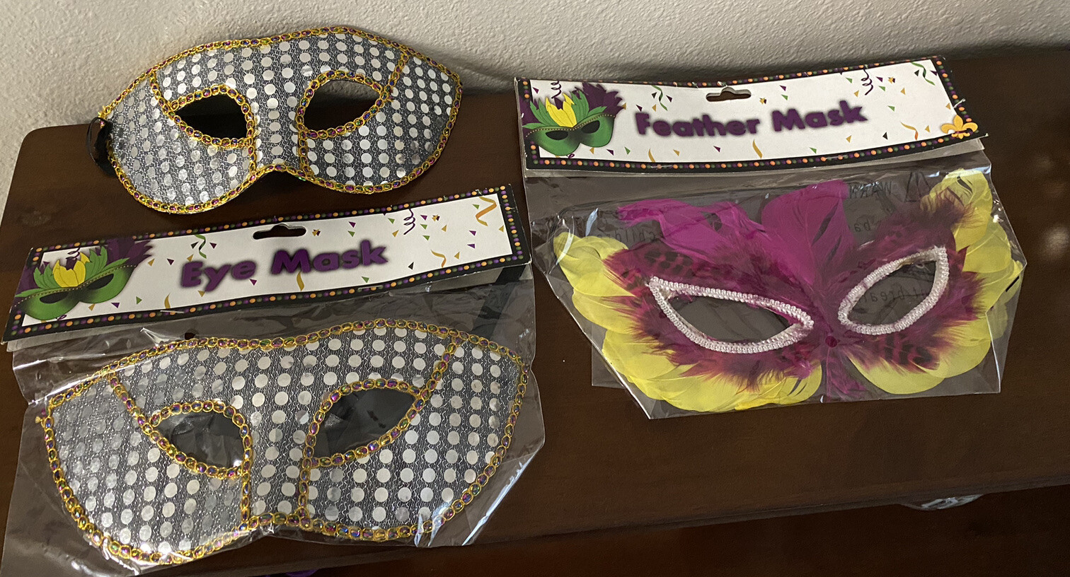 Lot Of 3-Halloween Masks, Masquerade Masks, ￼ ￼ Mardi Gras,Sequins, Feather, New