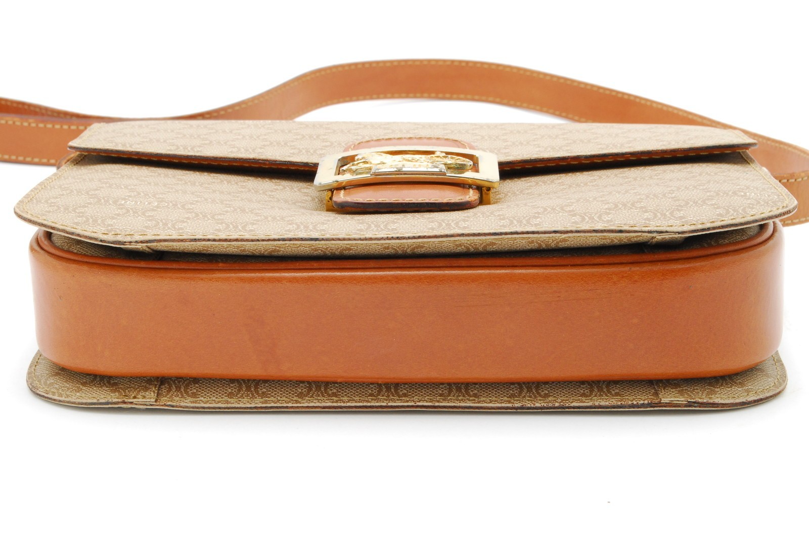 CELINE Shoulder Bag Horse Carriage Macadam PVC Leather Beige Vintage
