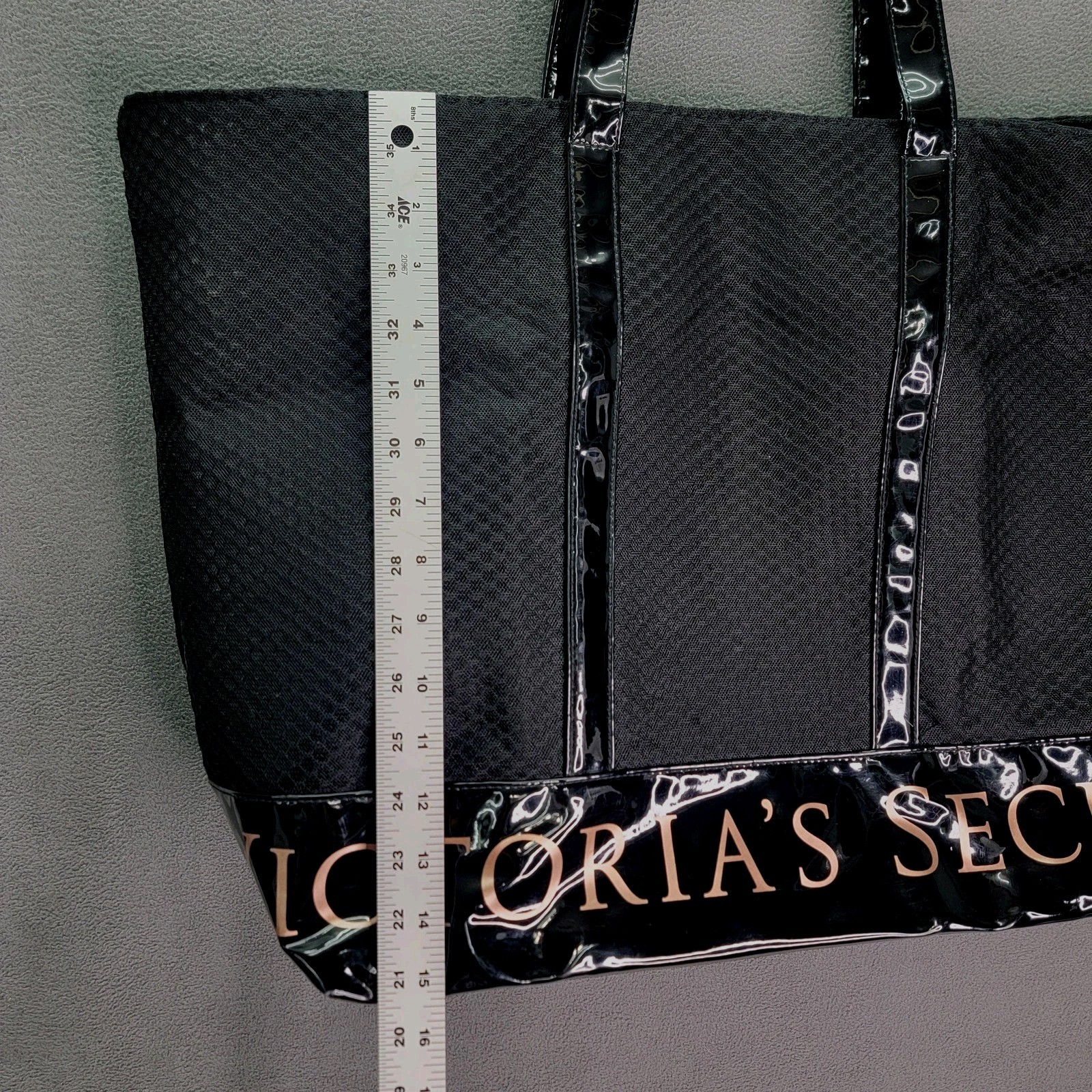 Victoria’s Secret Tote Bag Womens Large Black Mesh Logo PVC Zip Shoulder Travel