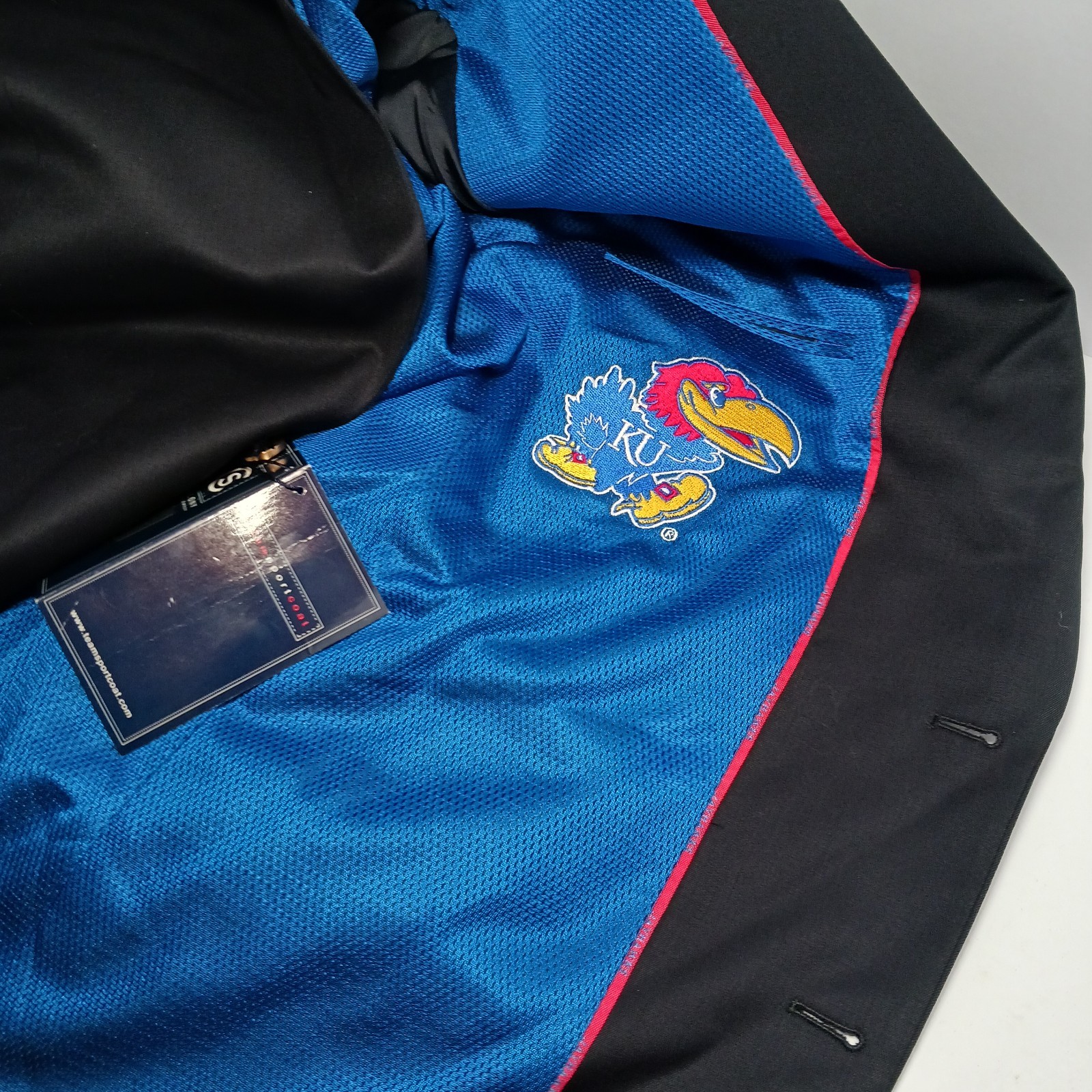 100% Worsted Wool Solid Black Sport Coat Mens 48L Kansas University Gold Buttons