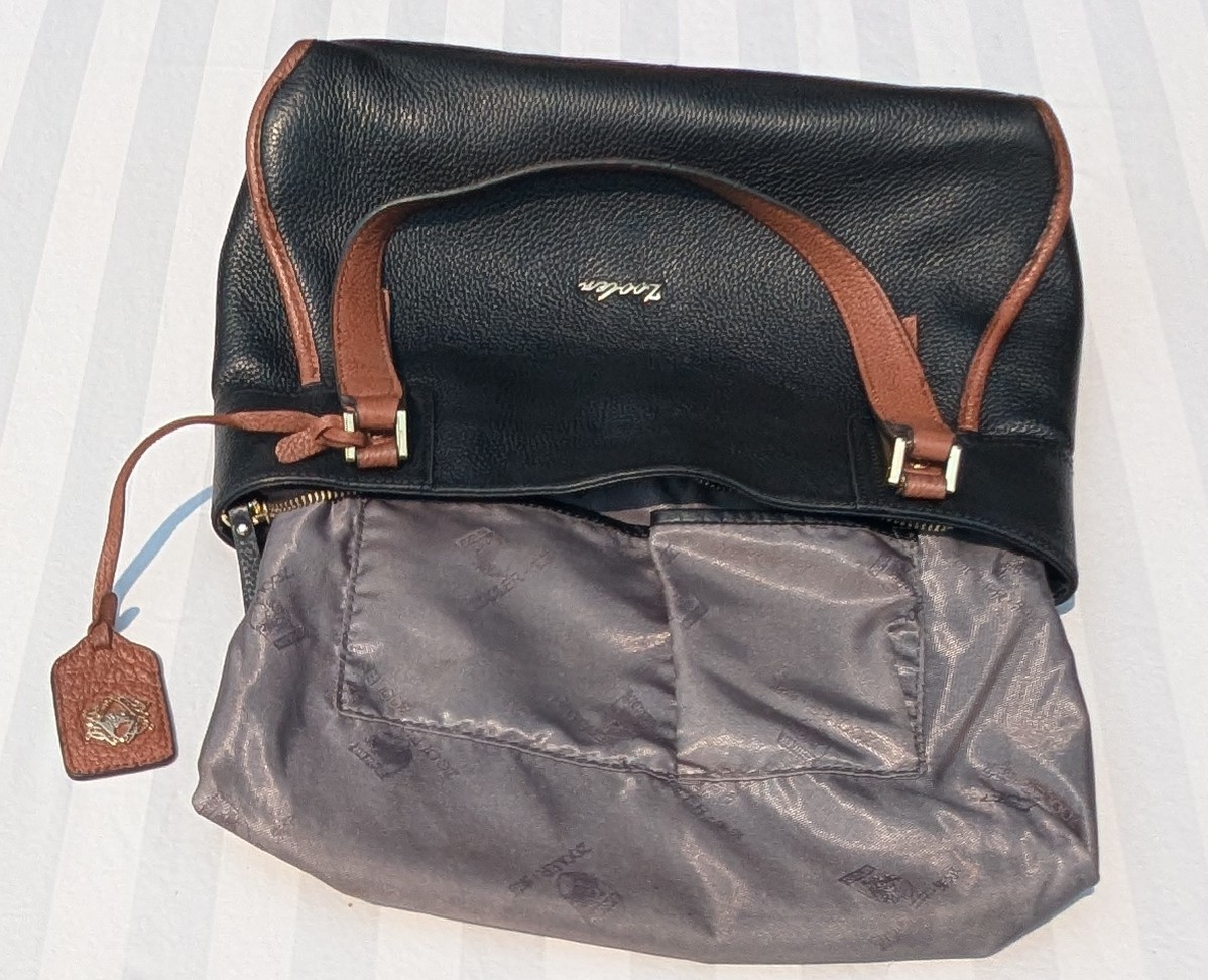 Zooler Black Brown Pebbled Tote Zip Gold Hardware Pockets Lined Bag Charm