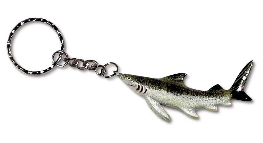Hand Painted Blue Gray Shark Fish Key Chain Keyring T80S