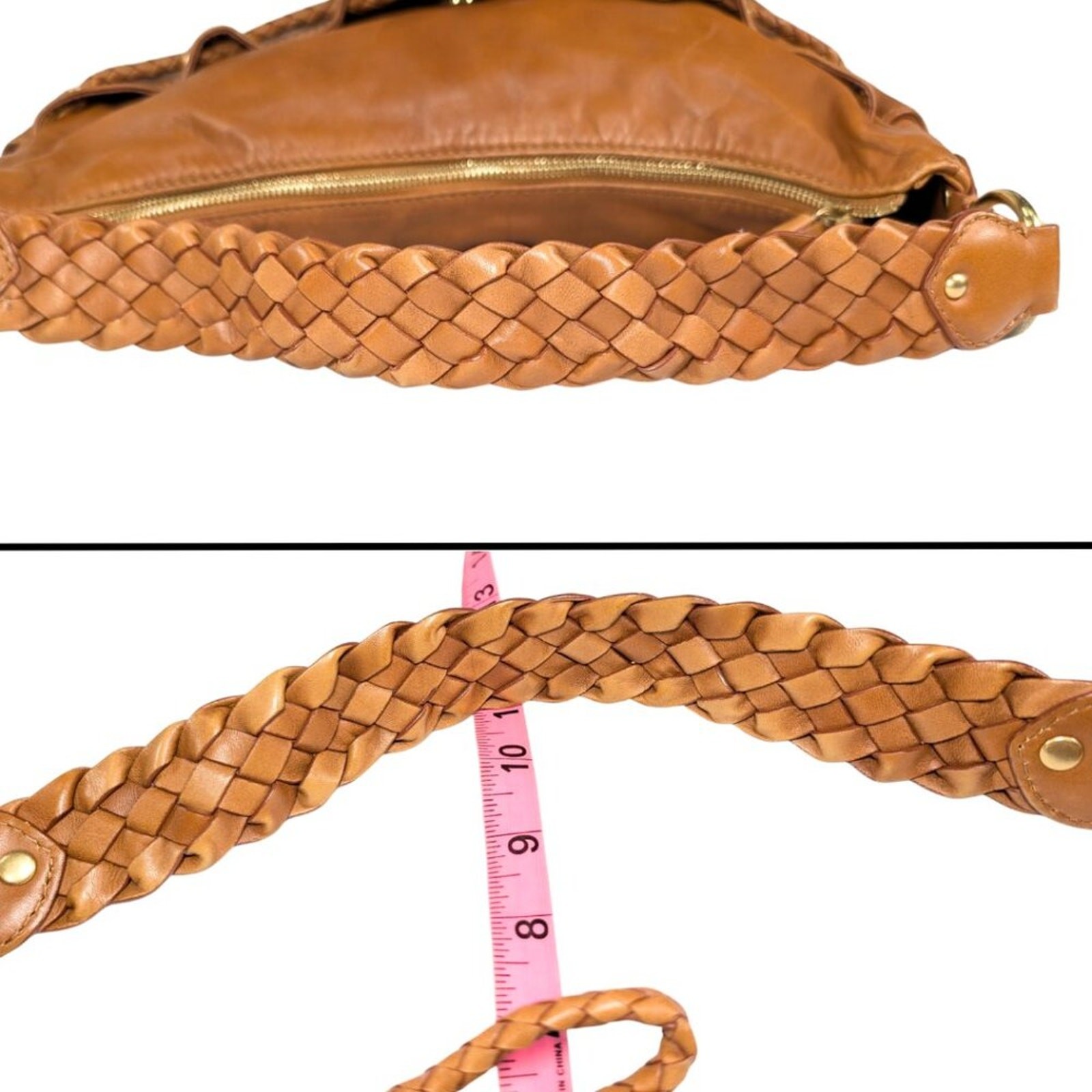 Michael Kors Nolita Tan Leather Braided Hobo Zip Boho Festival Shoulder Bag