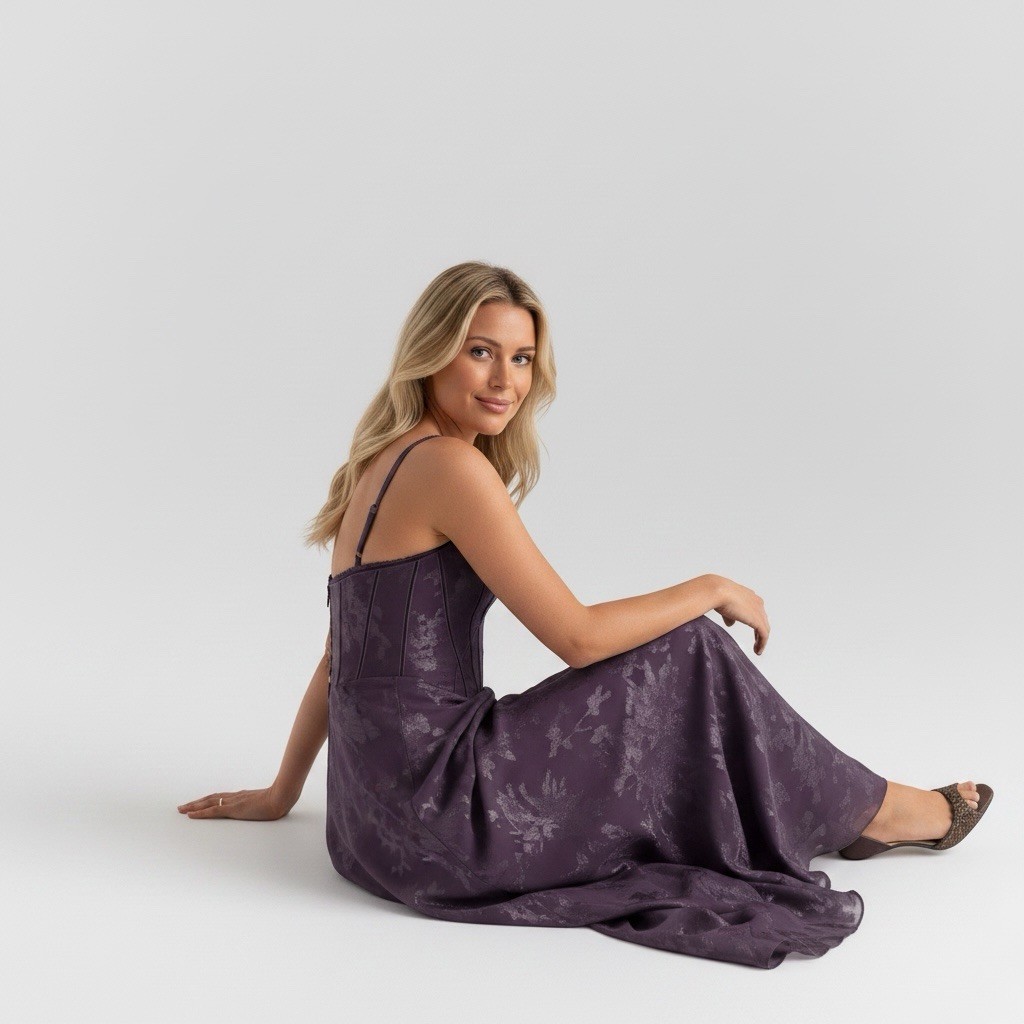 Luxury Purple Corset Evening Dress Size S Formal Maxi Prom Grown Designer