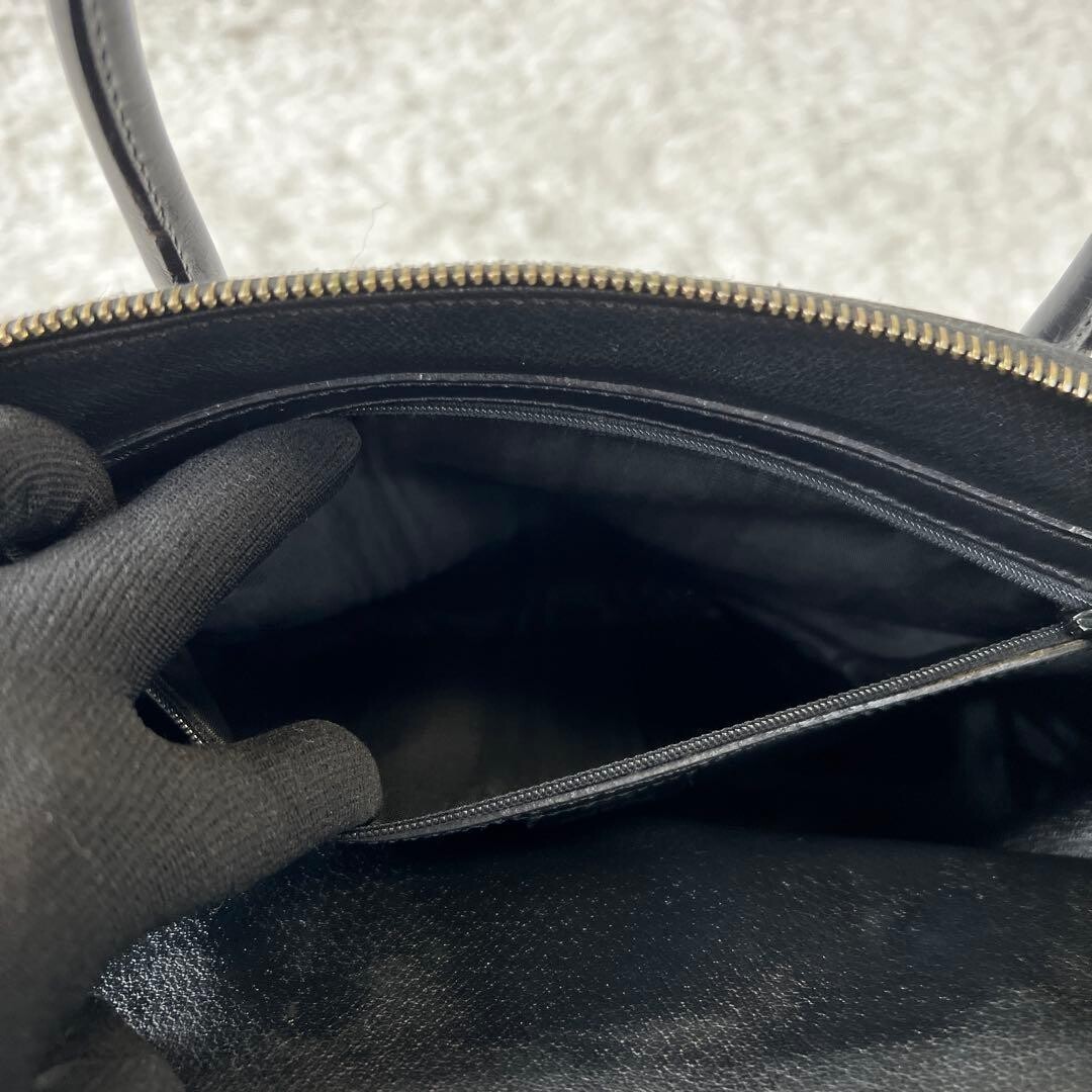 CELINE Black Macadam Dome Half Moon Top Handle Handbag Vintage Auth