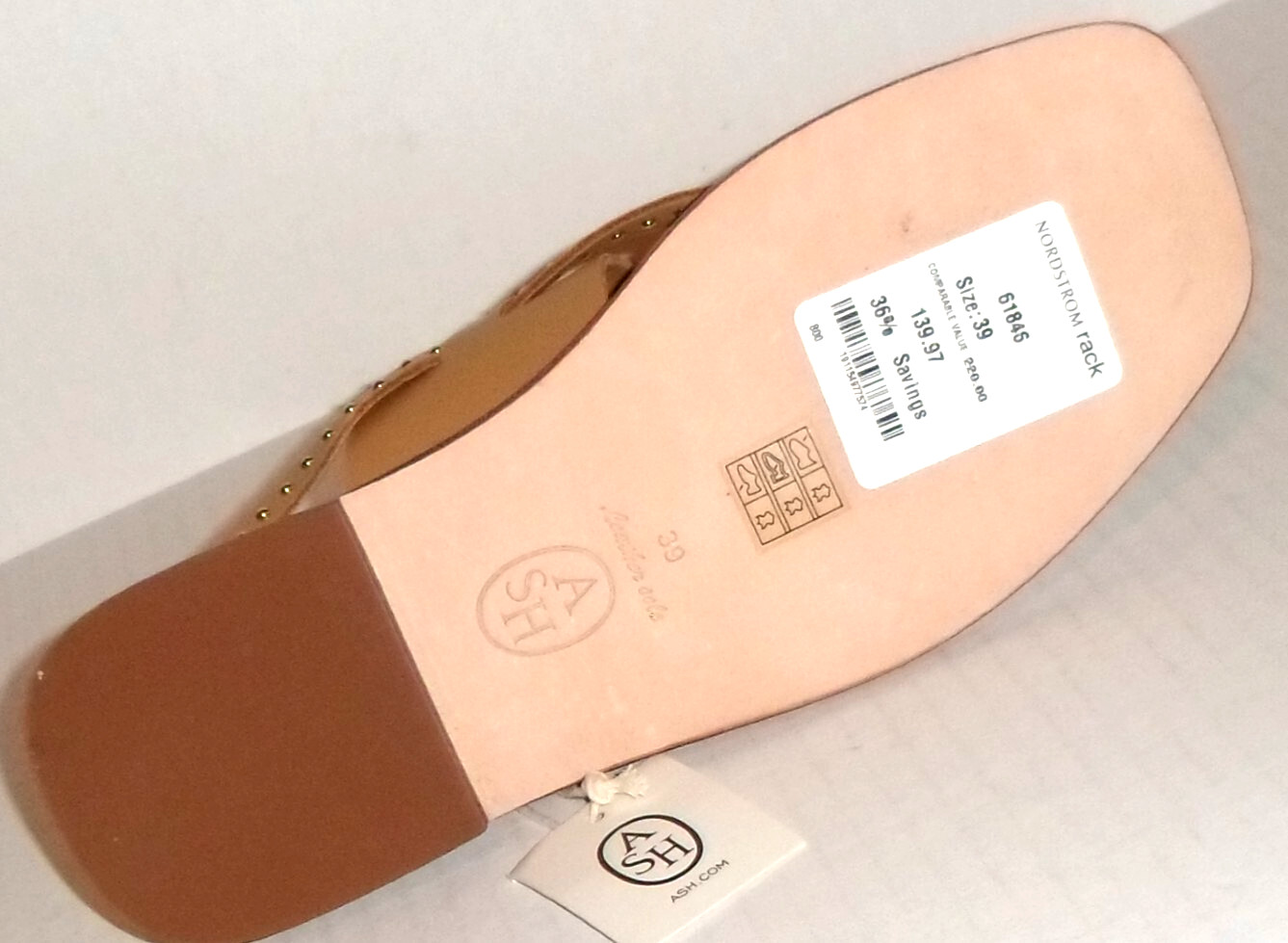 ASH Camel Beige Leather Studded Flat Sandals Shoes 39M