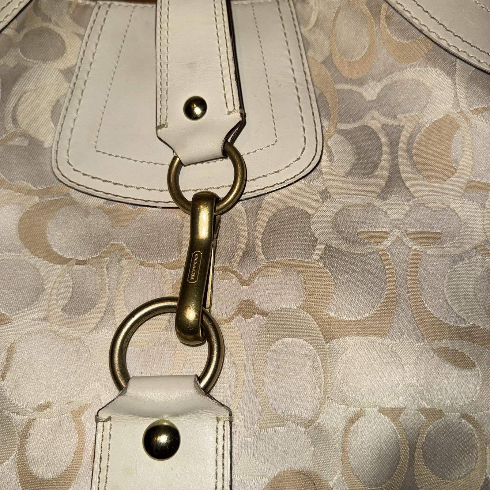 VTG COACH Hobo Bag Cream Ivory Signature CC Monogram M0668-10601 Y2K