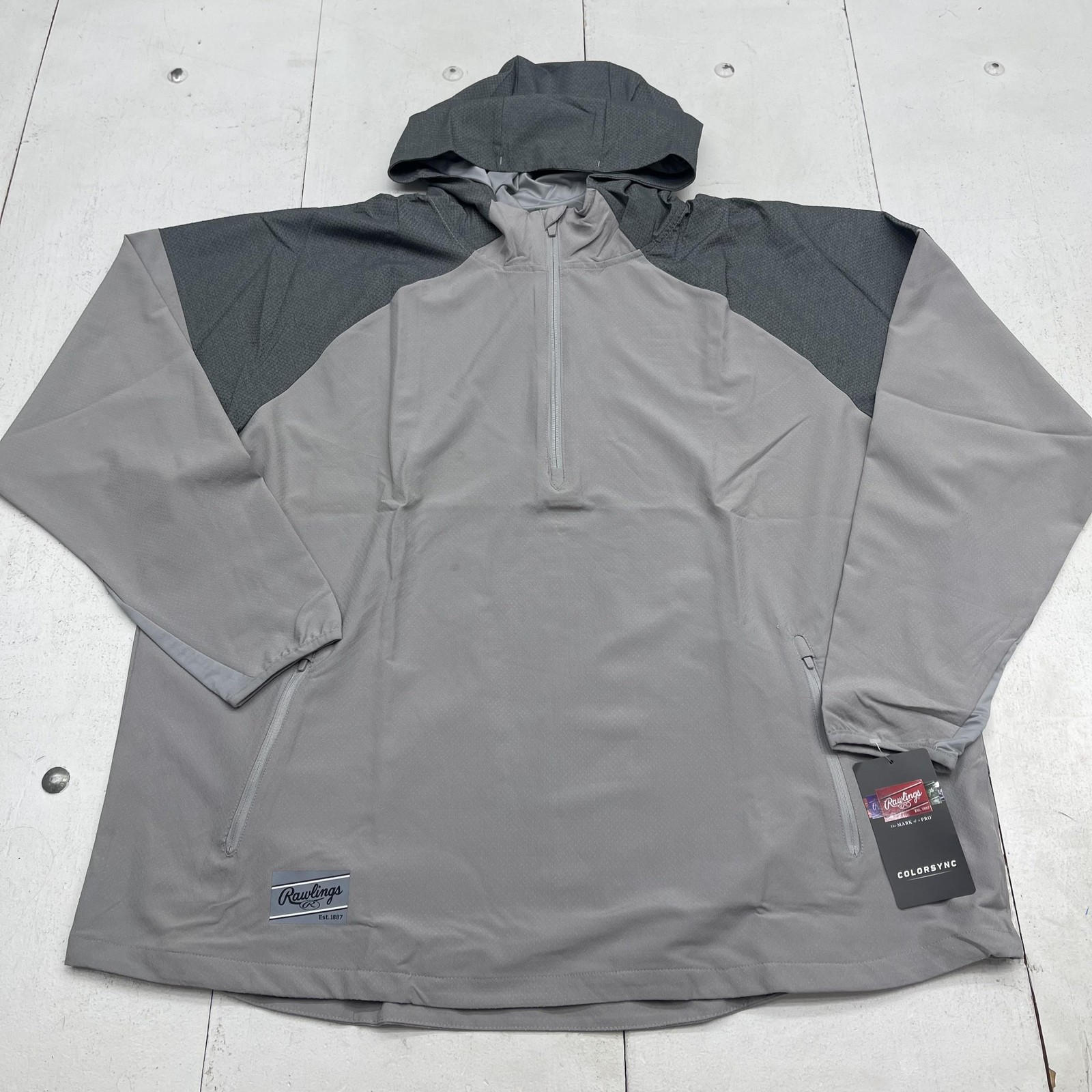 Rawlings Jacket Mens 2XL Gray ColorSync CSLSJ Hooded 1/2 Zip Windbreaker