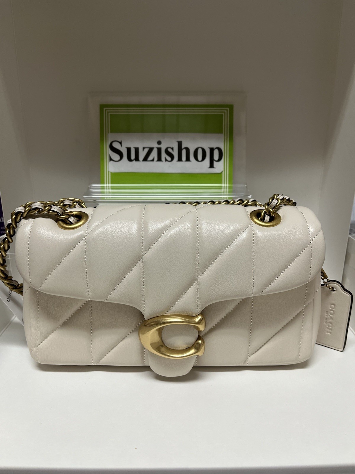COACH Tabby Puffy Quilted Chain Shoulder Bag 20 Chalk White CP149