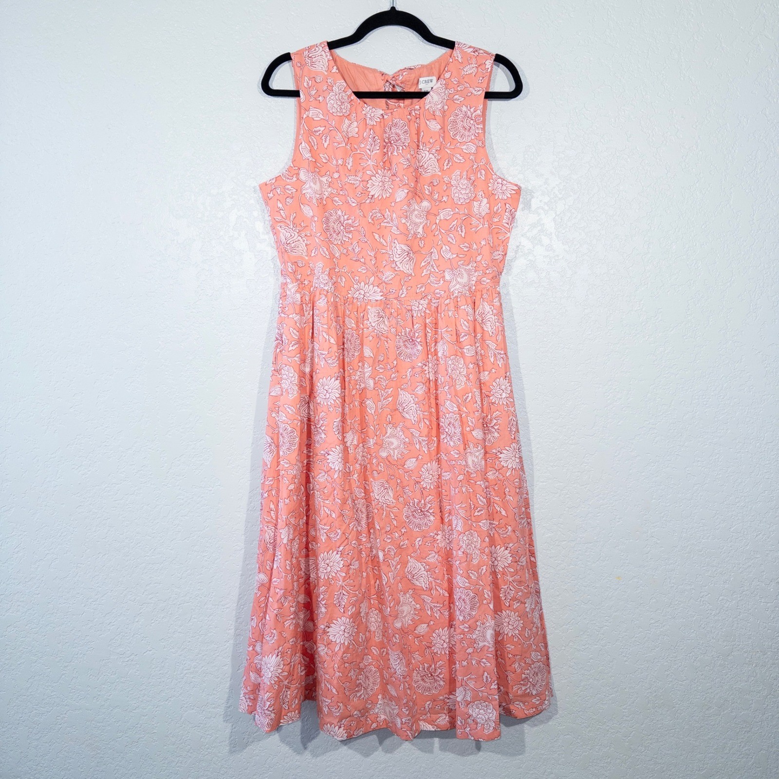 New J. Crew Vivid Coral Floral Tie Neck Midi Dress Size 10