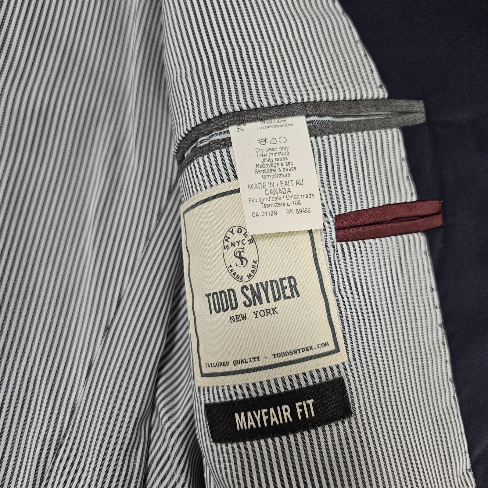 Todd Snyder Blazer Mens 44R Blue Wool Mayfair Fit Two Button Sport Coat Canada