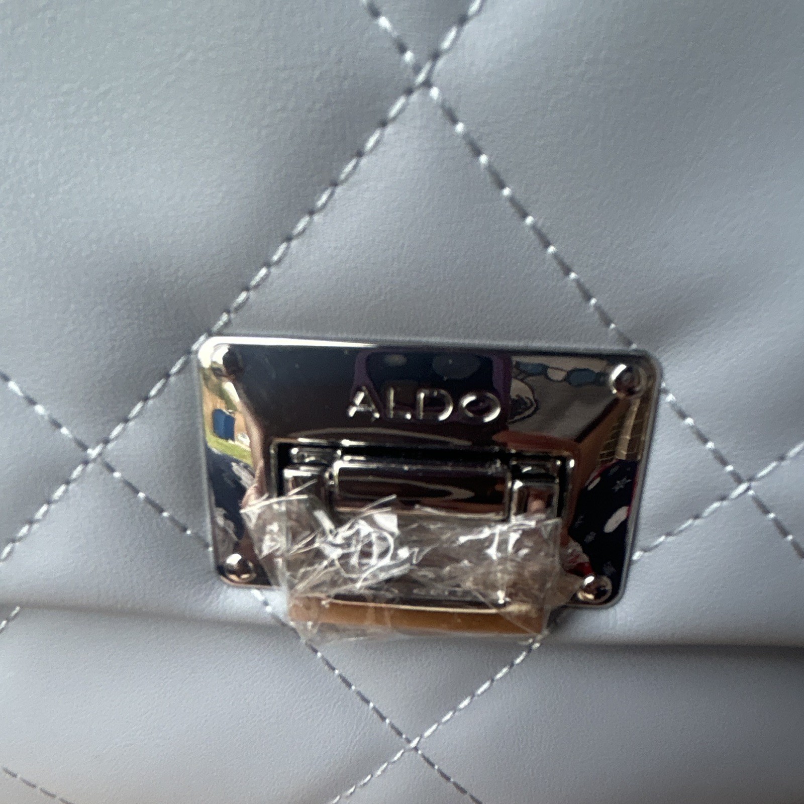 ALDO Light Blue Quilted Shoulder Bag, Chain Strap, Turn Lock, Pockets