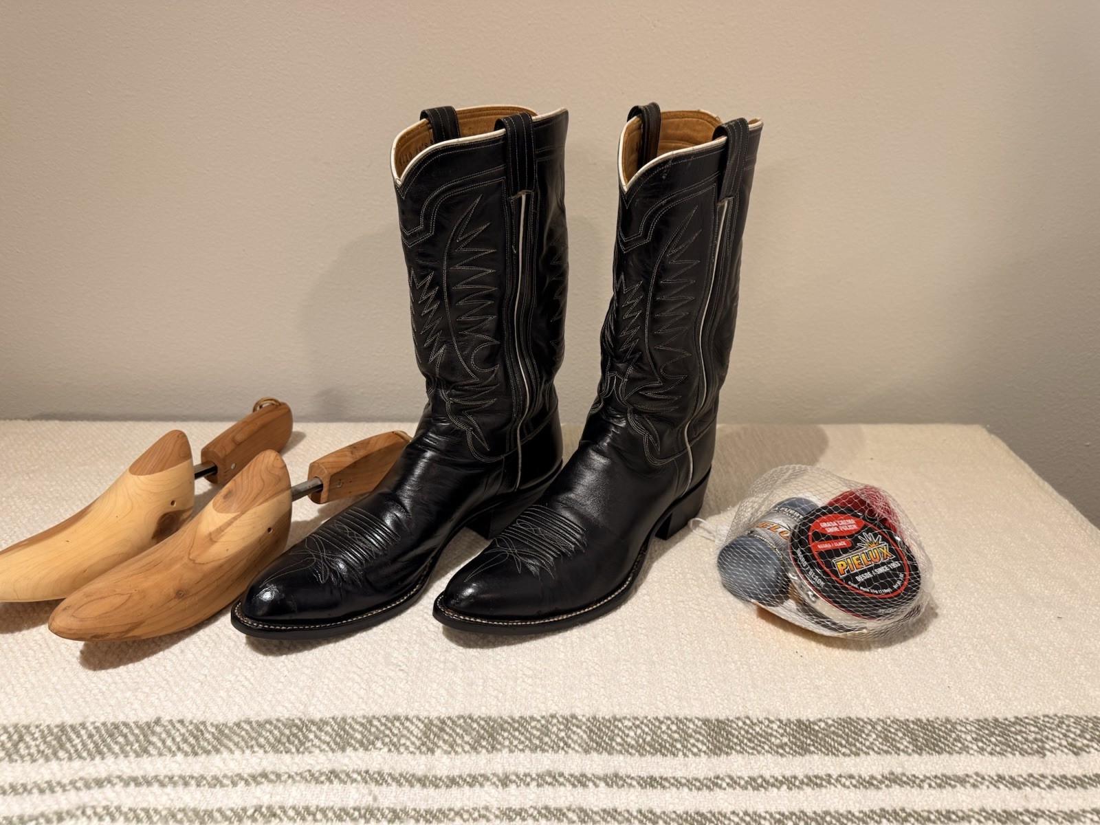 Vintage M.L. Leddy Custom Handmade Black Leather Cowboy Boots Men’s Size 11 Made
