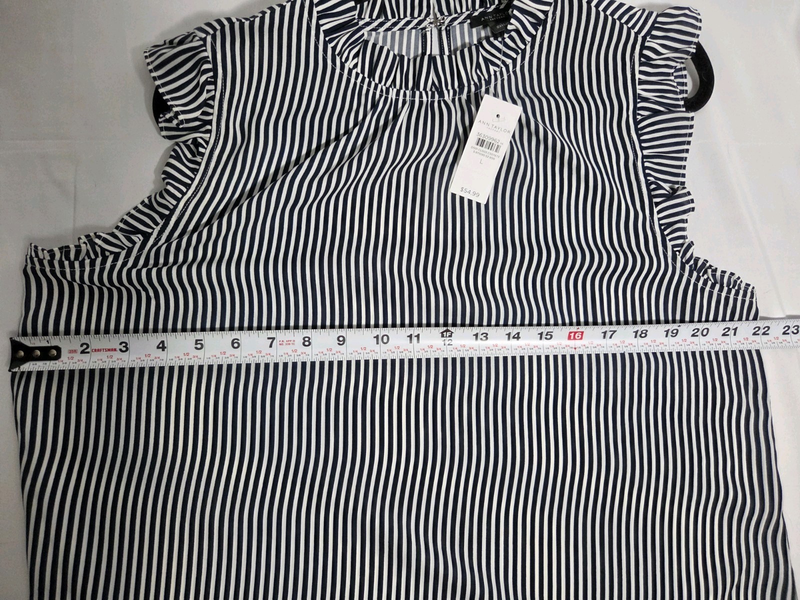 Ann Taylor Factory Black/White Striped Sleeveless Ruffle High Neck Blouse L