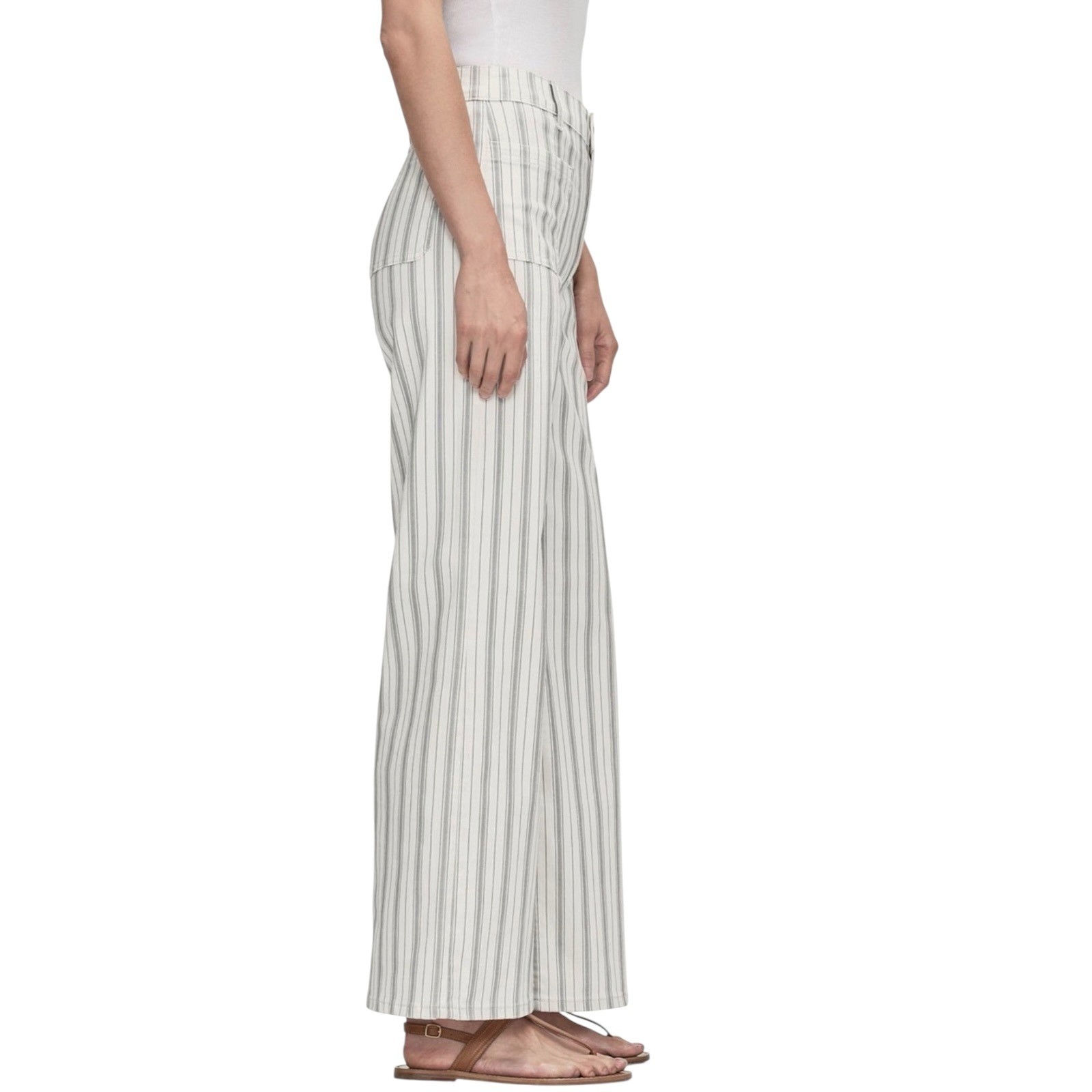 FRAME Womens Le Slim Palazzo Jeans 25 Ivory Sage Stripe Stretch Wide Leg