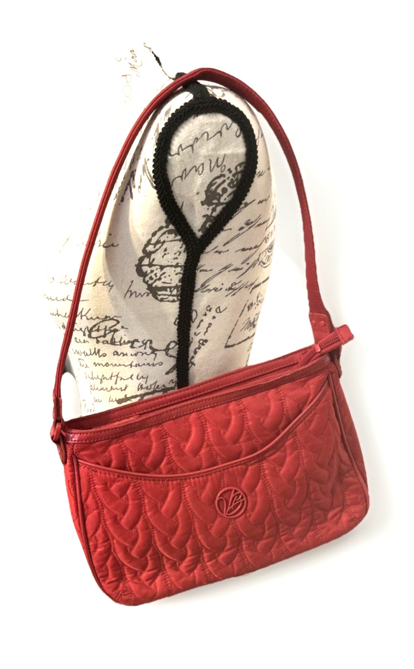 Vera Bradley Vintage Quilted Shoulder Bag Red Microfiber Purse Logo Stitching
