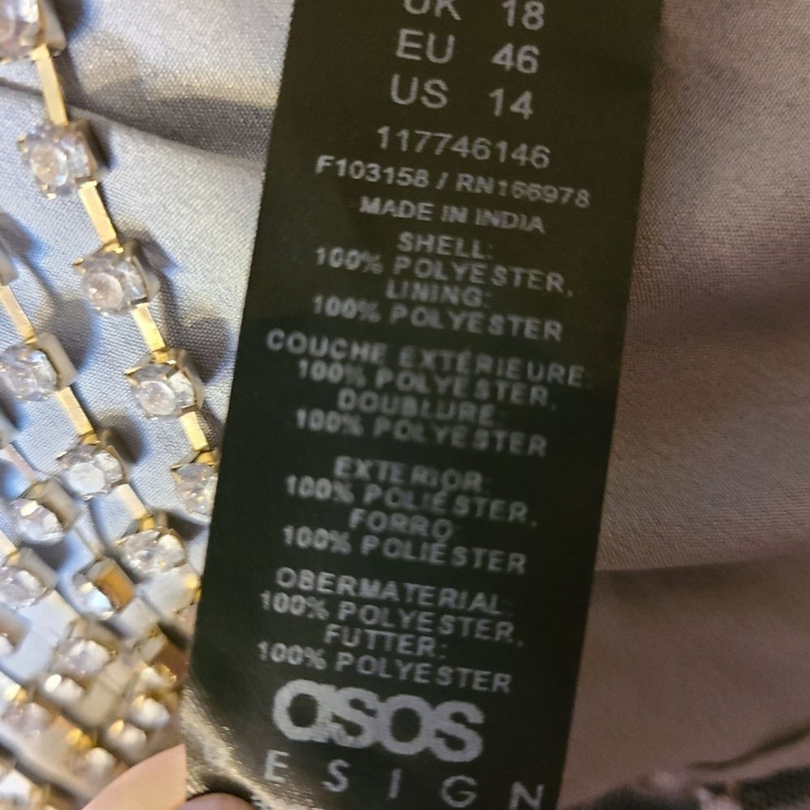 ASOS Design Size 14 Last Showgirl Silver Rhinestone Halterneck Fringed Dress NWT