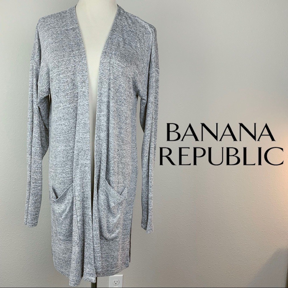 Banana Republic Gray Lightweight Jersey Long Cardigan Sweater Pockets Womens M