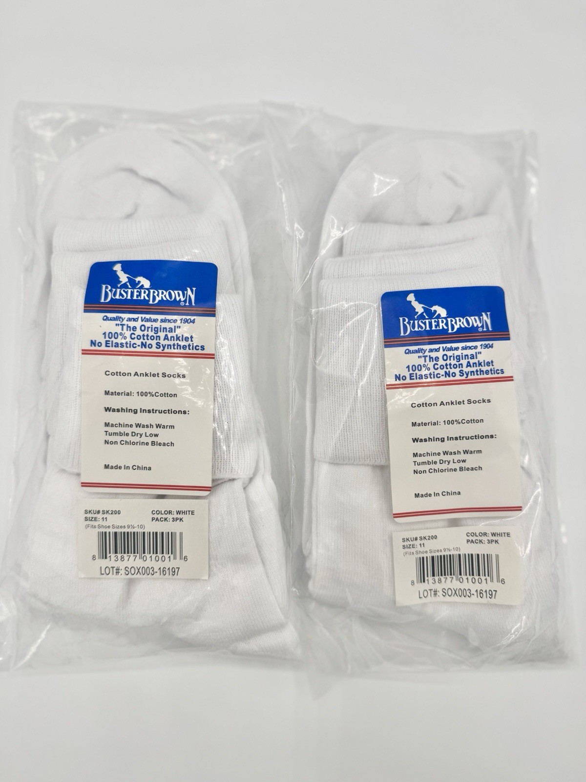 Buster Brown 100% Cotton Anklet Socks 6 Pairs Black White No Elastic Sz Opt