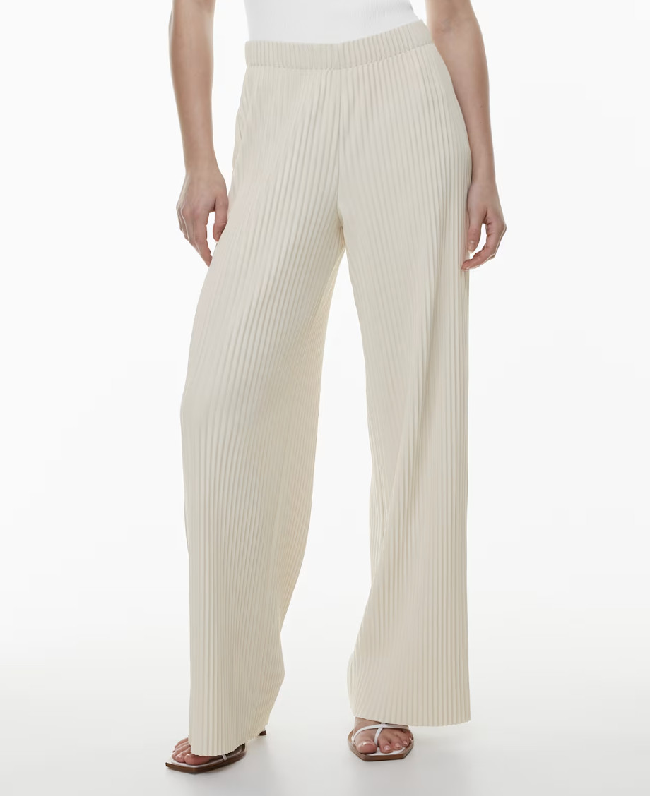 Aritzia Babaton Skilled High Rise Accordian Pleated Wide Leg Pants White Size S