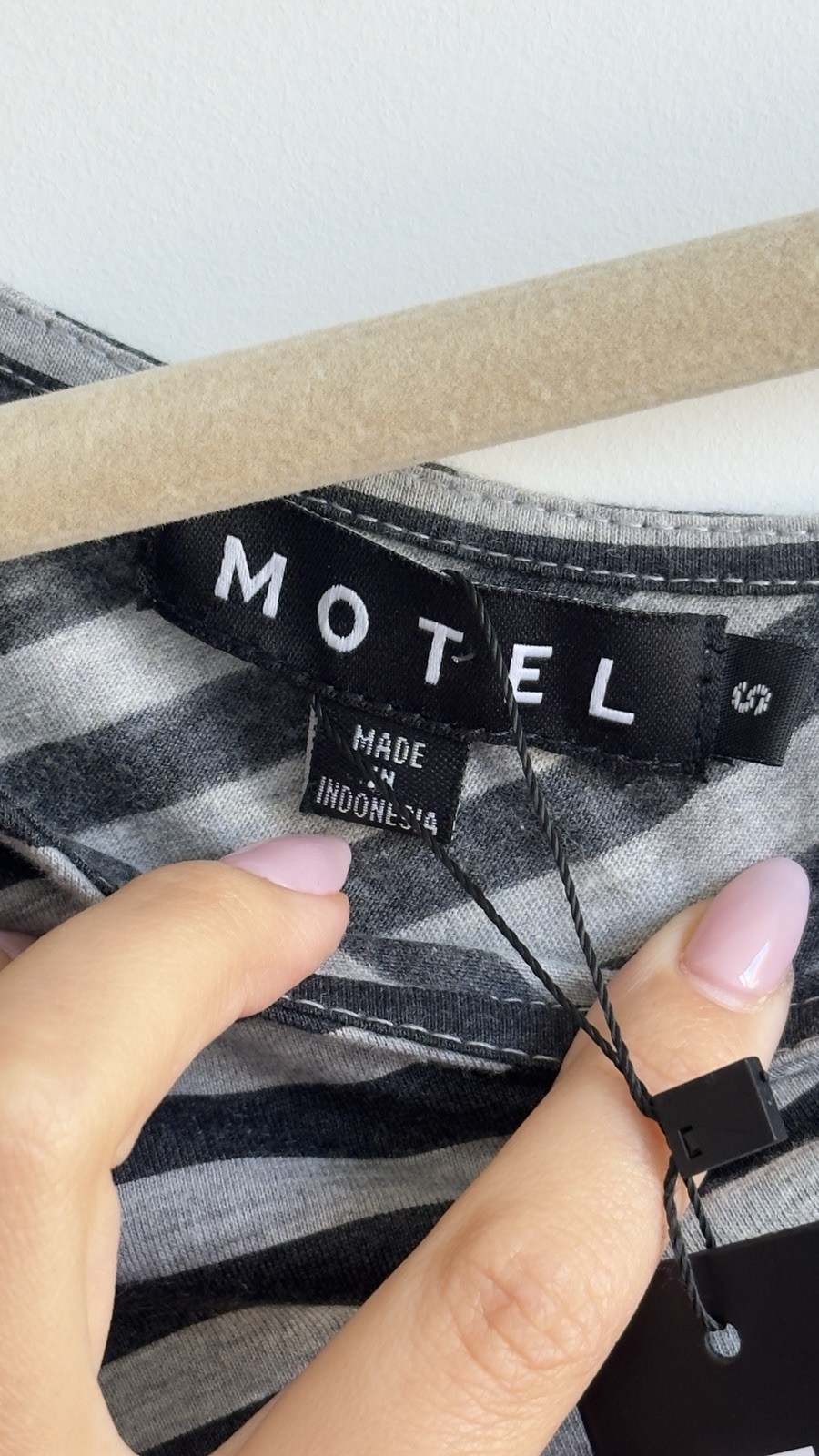 Motel Rocks Dalene Asymmetric Top Gray Black Stripe Long Sleeve Size S NWT