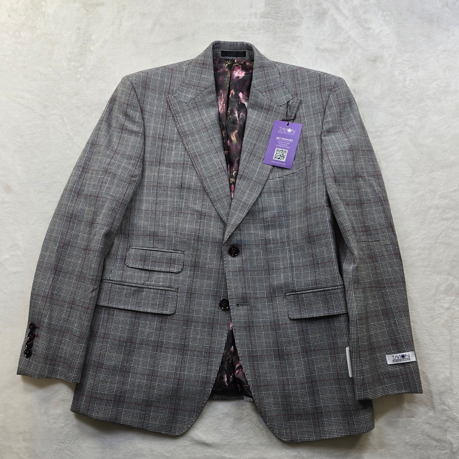 Tayion Montee Holland Sport Coat Mens 38S 38 Plaid Black Red White Blazer NEW