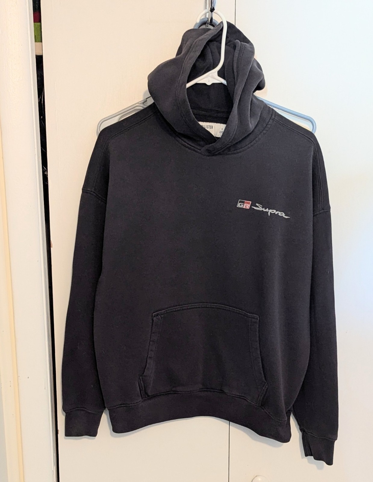 HOLLISTER Toyota Supra GR Hoodie Boxy Fit Mens Size S Black Graphic Pullover