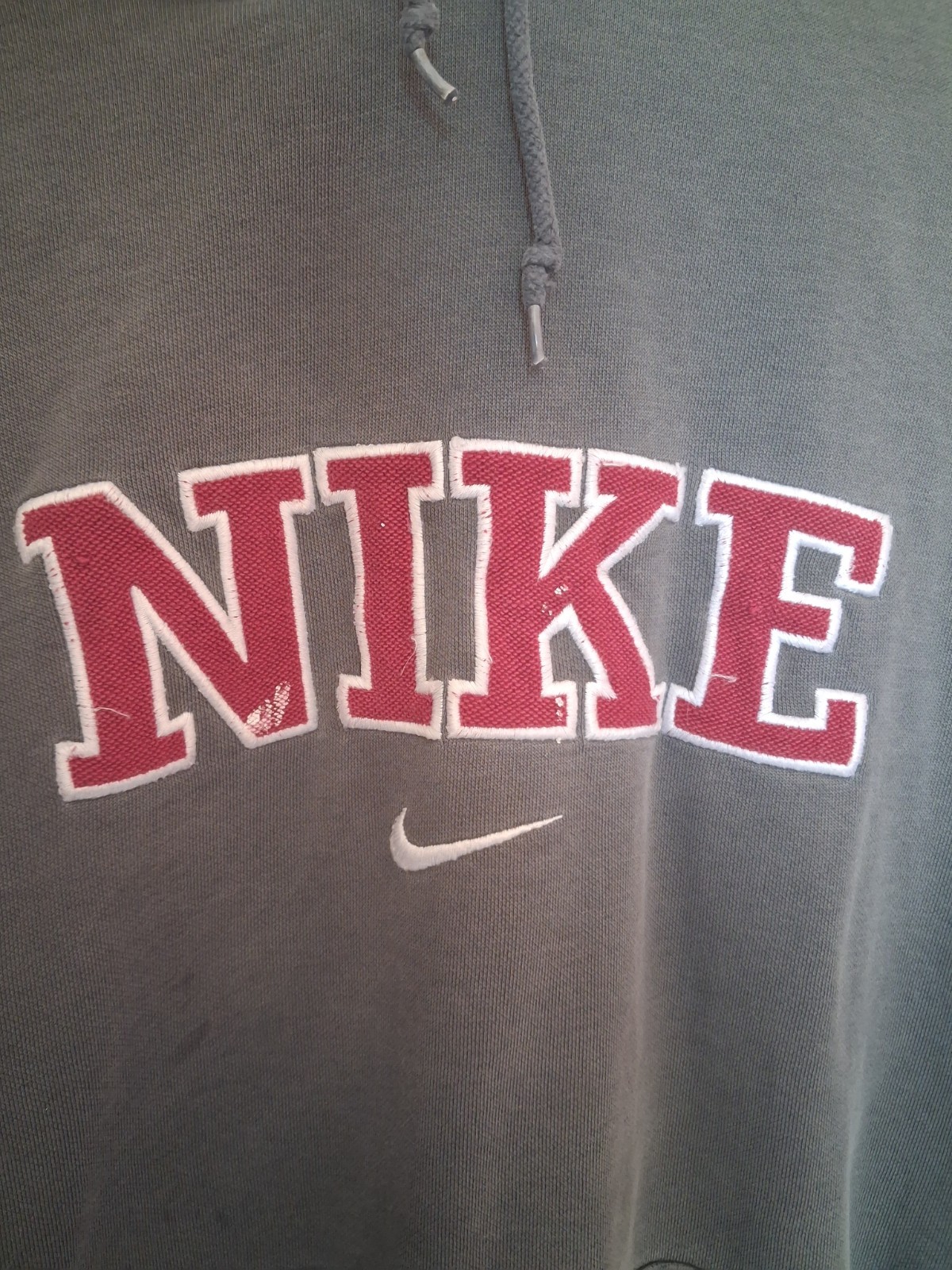 VTG Thrashed Nike Mens XXL Center Swoosh Gray Hoodie 90s Y2K Silver Tag Logo 2XL