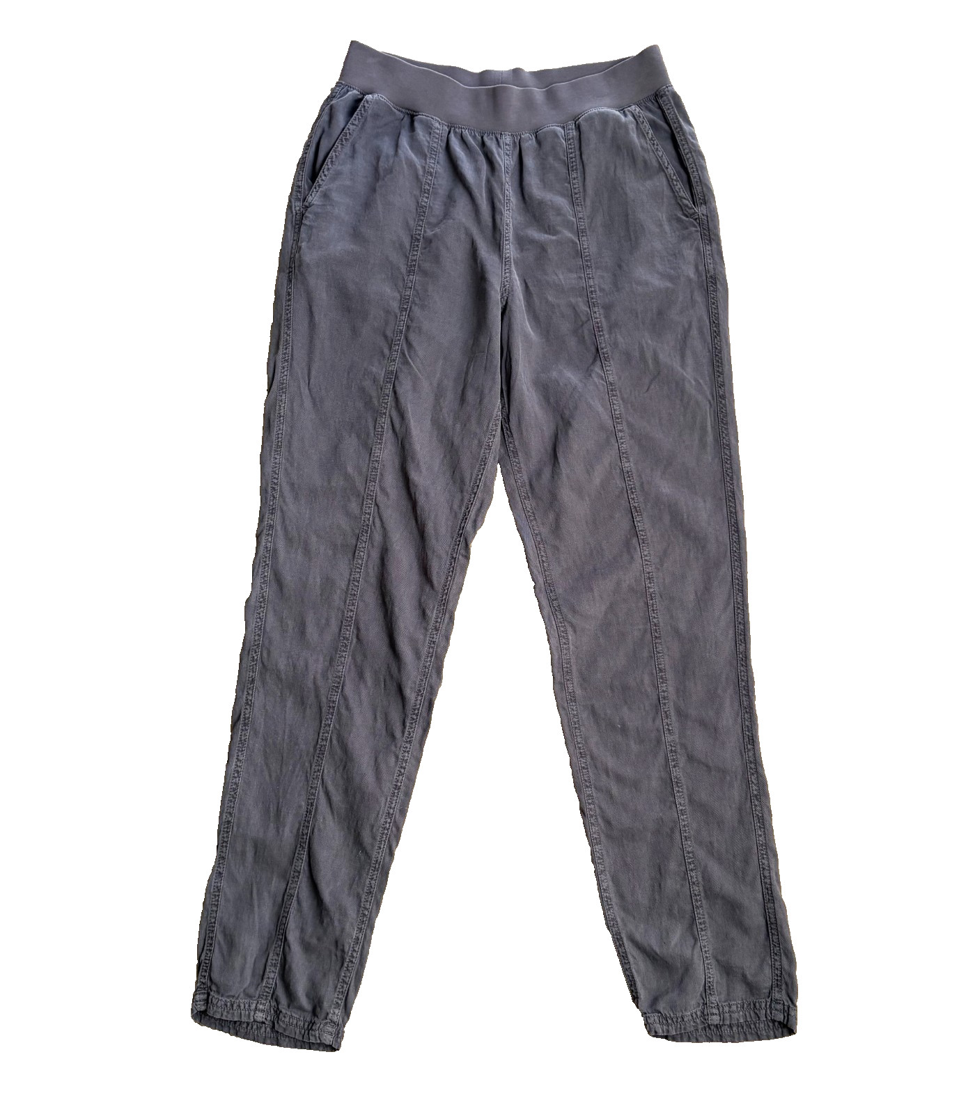 FAHERTY Arlie Day Pant Faded Black Washed Charcoal Tencel Linen Seam Small S