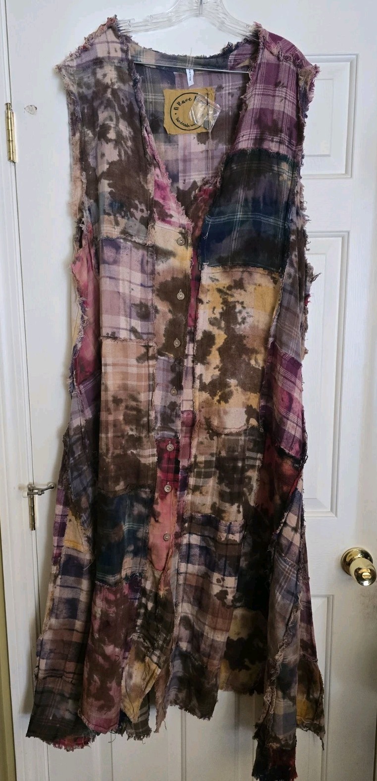 RARE! A RARE BIRD Handmade Clothing Flannel PATCHWORK Duster Dress TIE DYE
