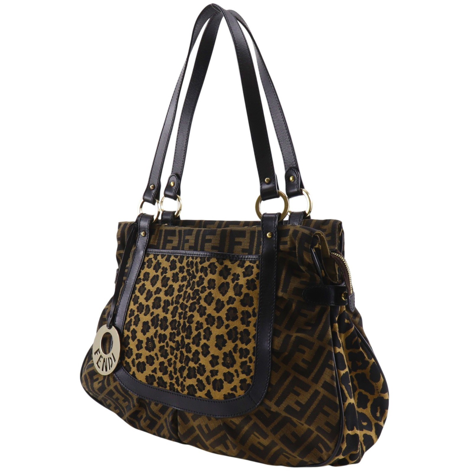 FENDI zucca leopard Tote Bag 8BH629 Brown Nylon canvas Leopard Women