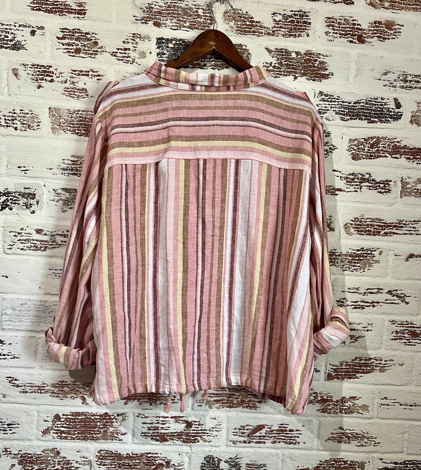 C EST 1946 Shirt Shacket Linen Blend Zip Up Roll Tab Sleeves Drawstring Hem