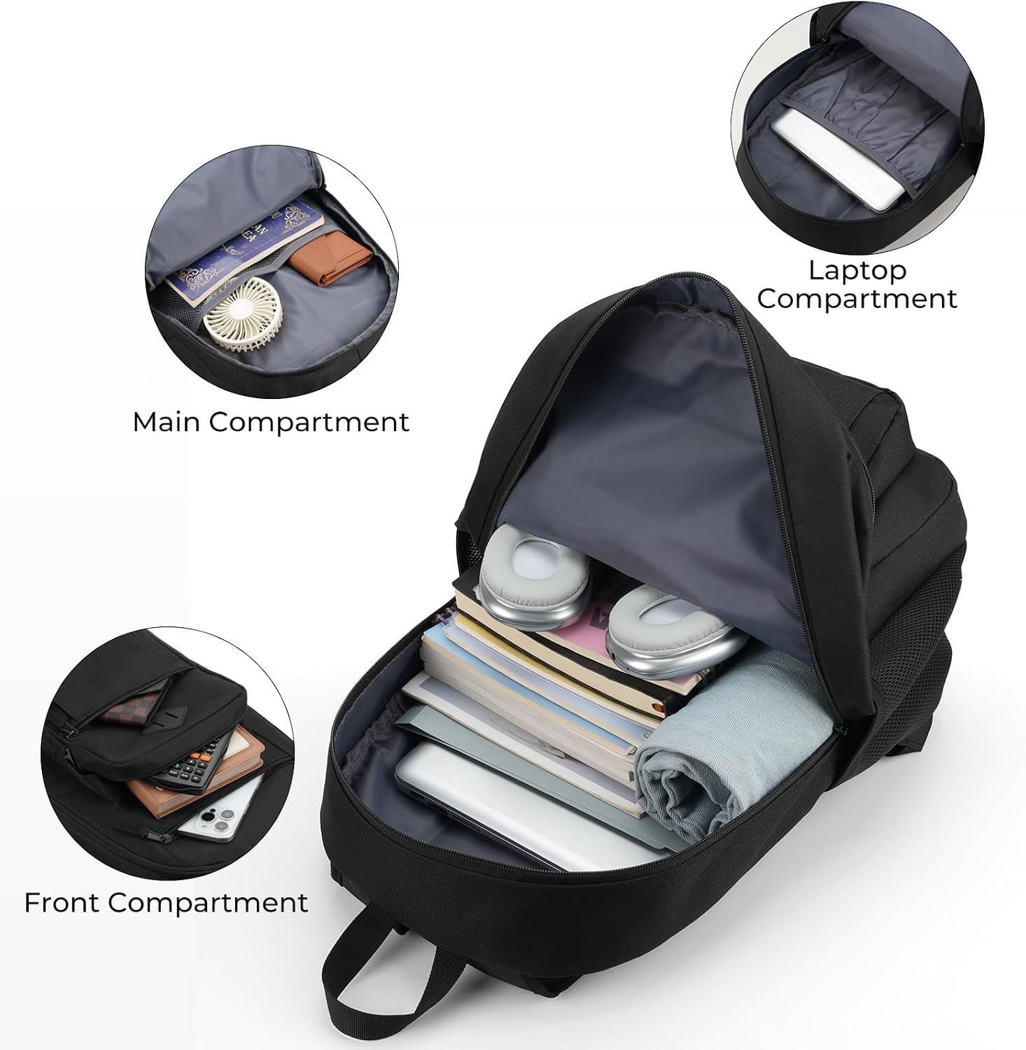 Unisex Black Backpack for School, Lightweight Boys Girls Fits 15.6 inch Notebook