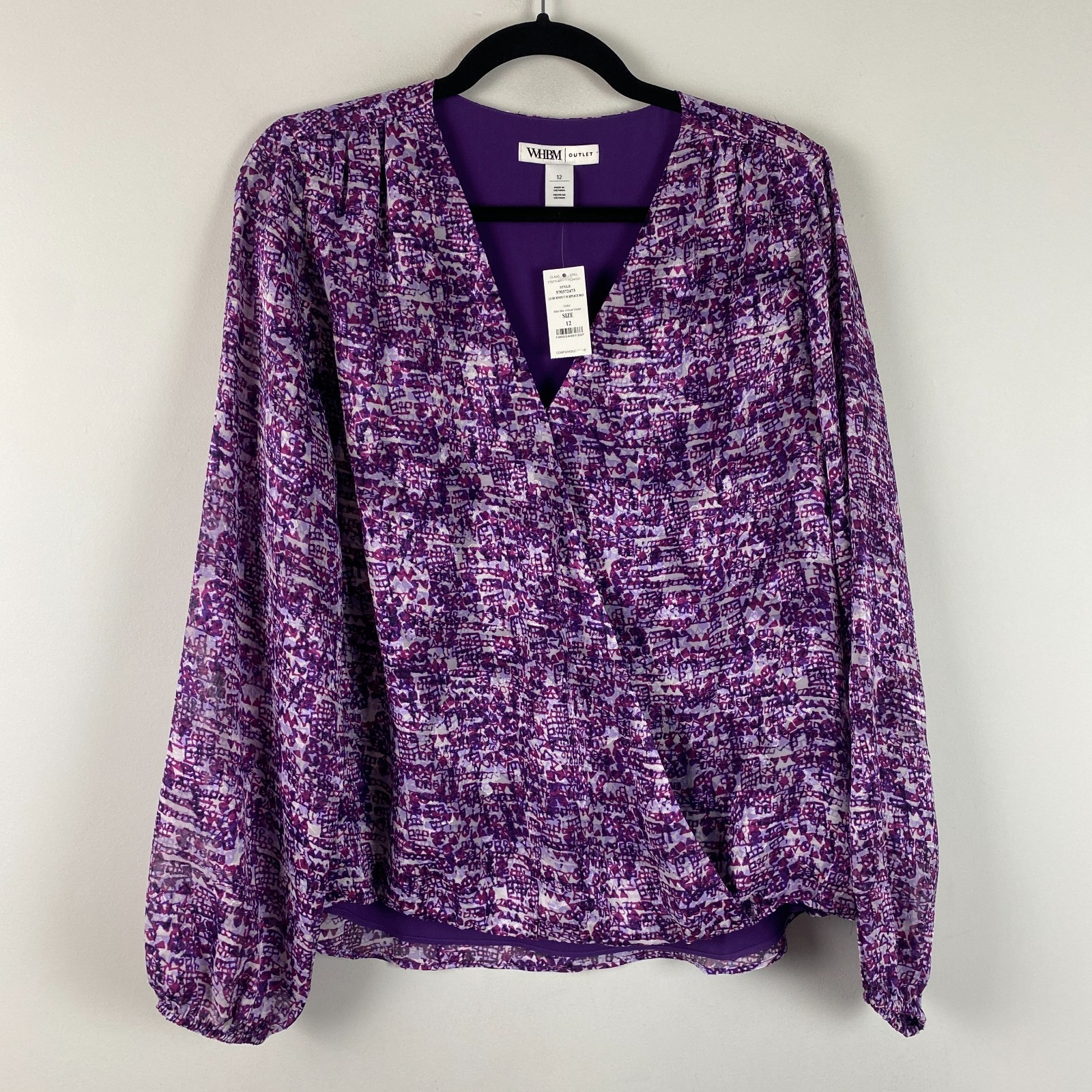 White House Black Market Outlet Burnout Surplice Blouse Size 12 Violet Purple