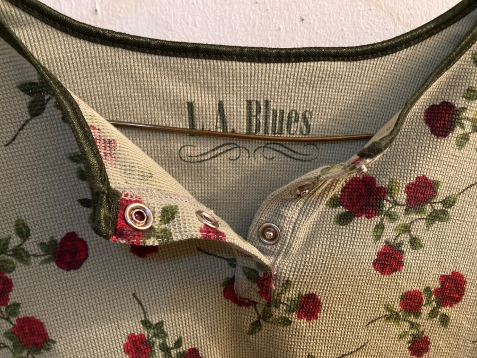 L. A. Blues Women’s Roses Long-Sleeve Shirt, Size Small, Made In Myanmar (Burma)