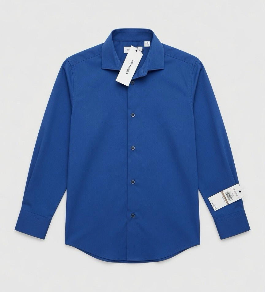Calvin Klein Boys Blue Dress Shirt Long Sleeve Point Collar Button 12 Reg