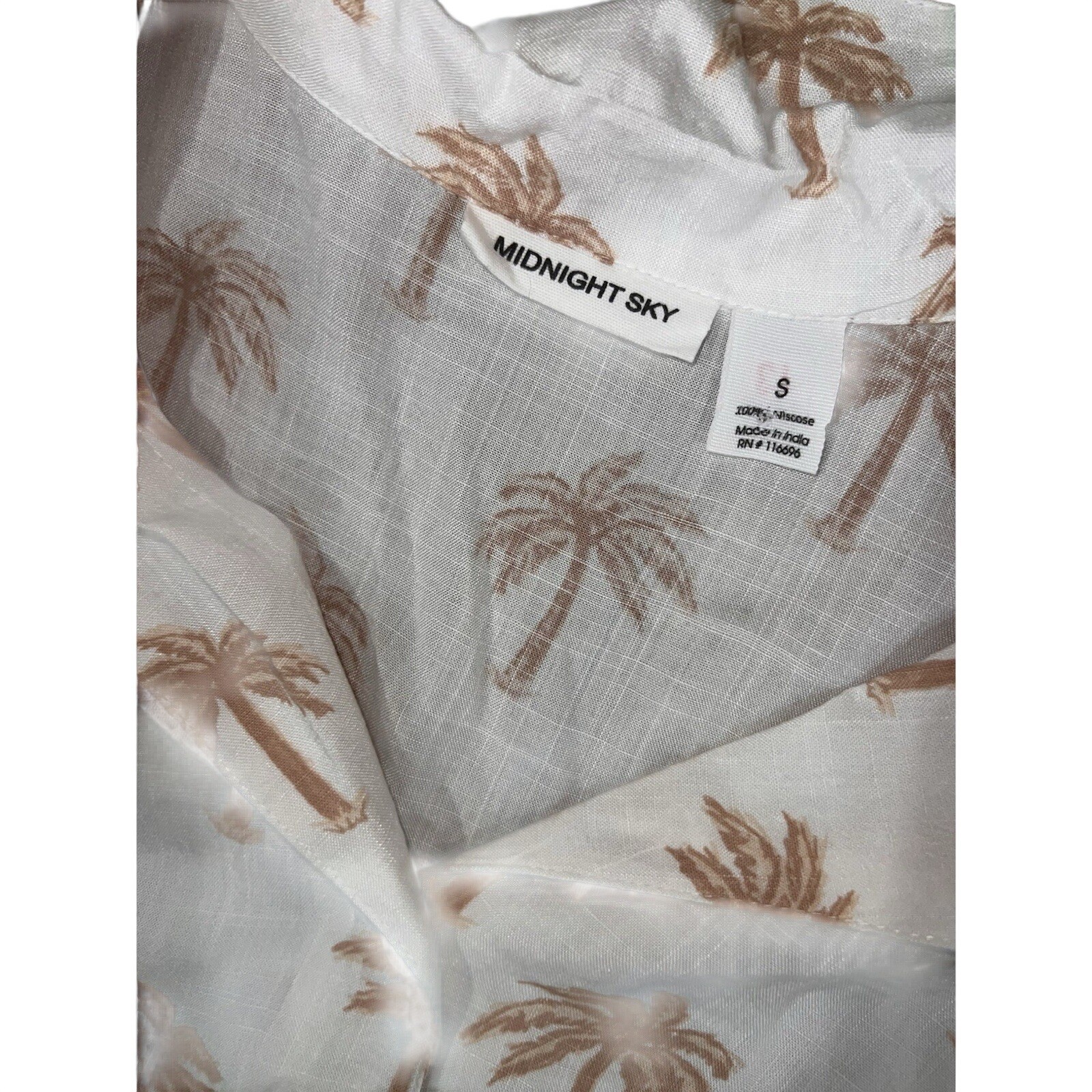Midnight Sky Womens Small White Tan Palm Tree Print Button Down Crop Shirt NEW