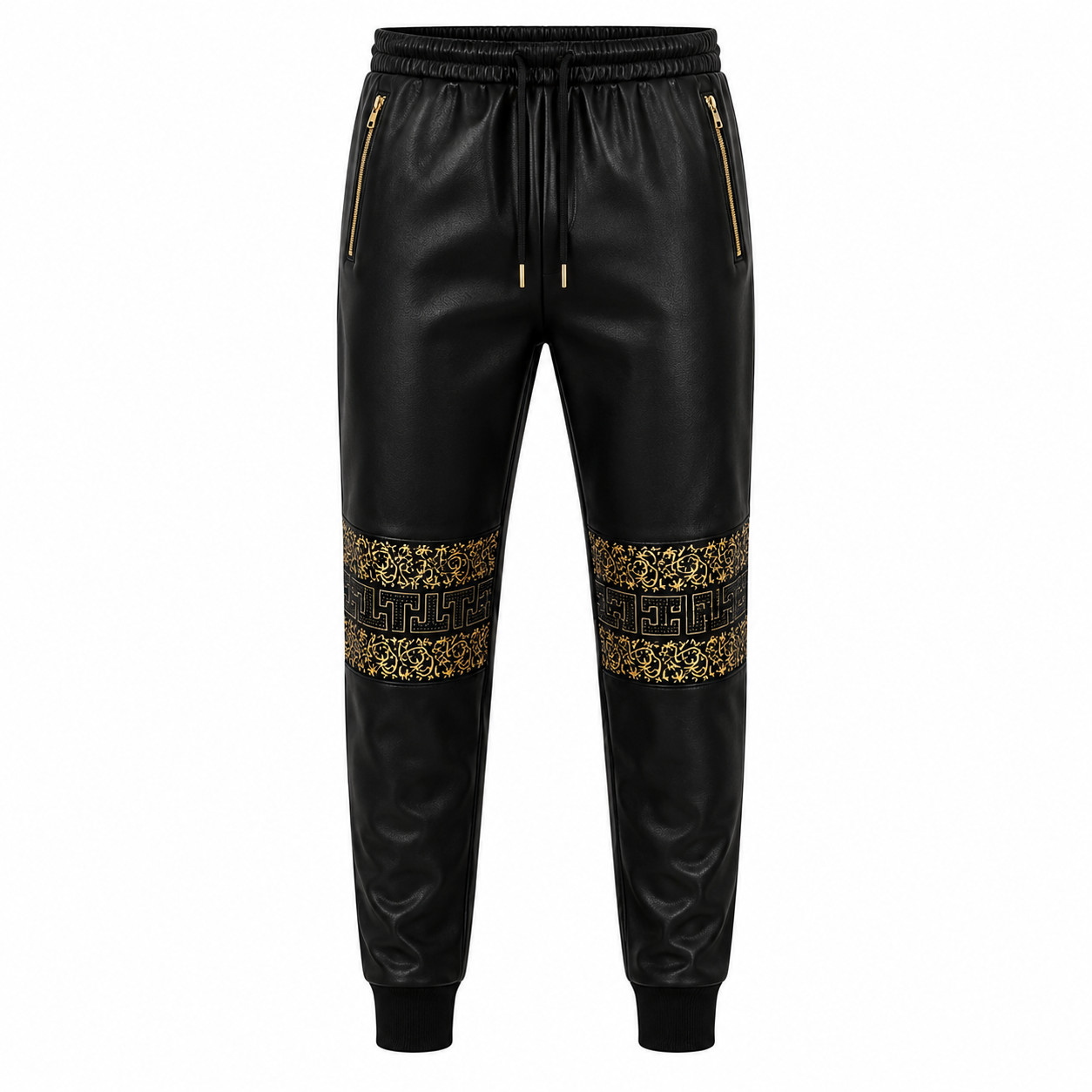Mens Black Gold Baroque Tracksuit 2 Piece Zip Hoodie Jogger Set Luxury Designer