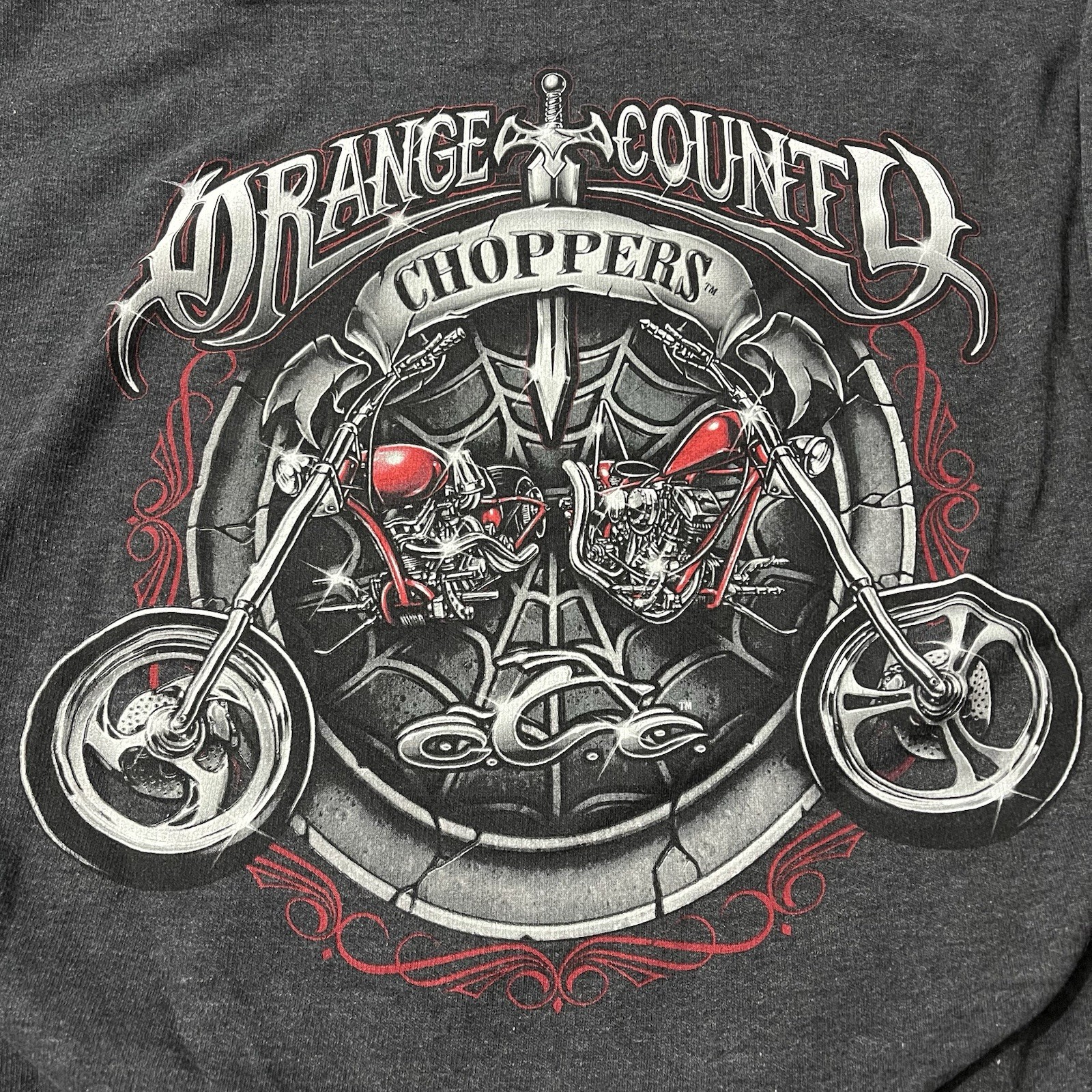 Y2K Orange County Choppers Hoodie Sweatshirt Cyber Sword Goth Spider Boxy L/XL