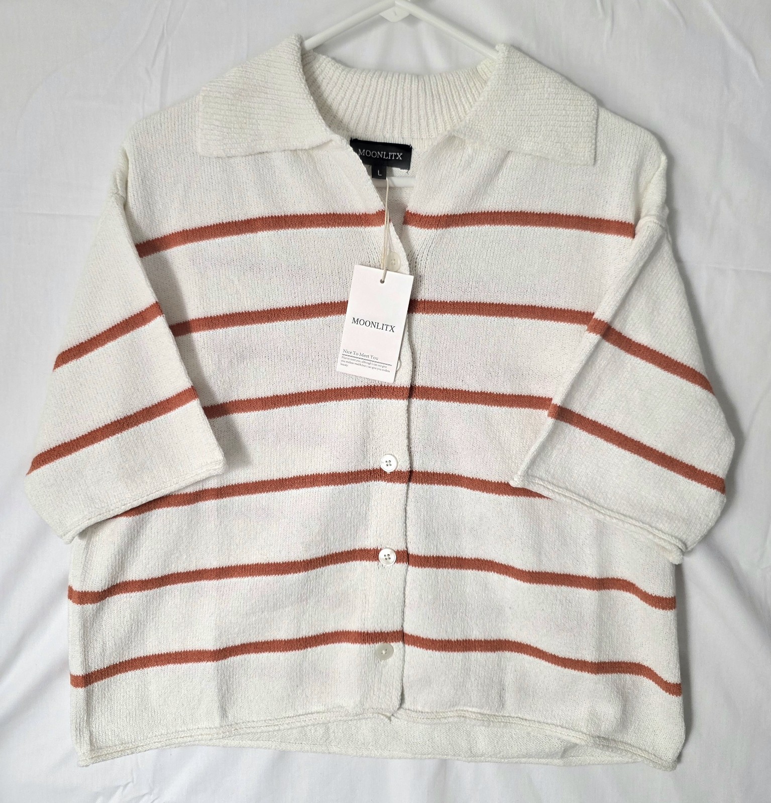 Moonlitx Sweater Top Womens Large Knit Orange Striped 80/20 Cotton/Polyester