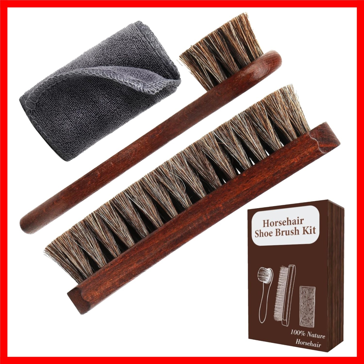 3-Piece 100% Horse Hair Shoe Brush Kit Leather Care – Professional Dauber