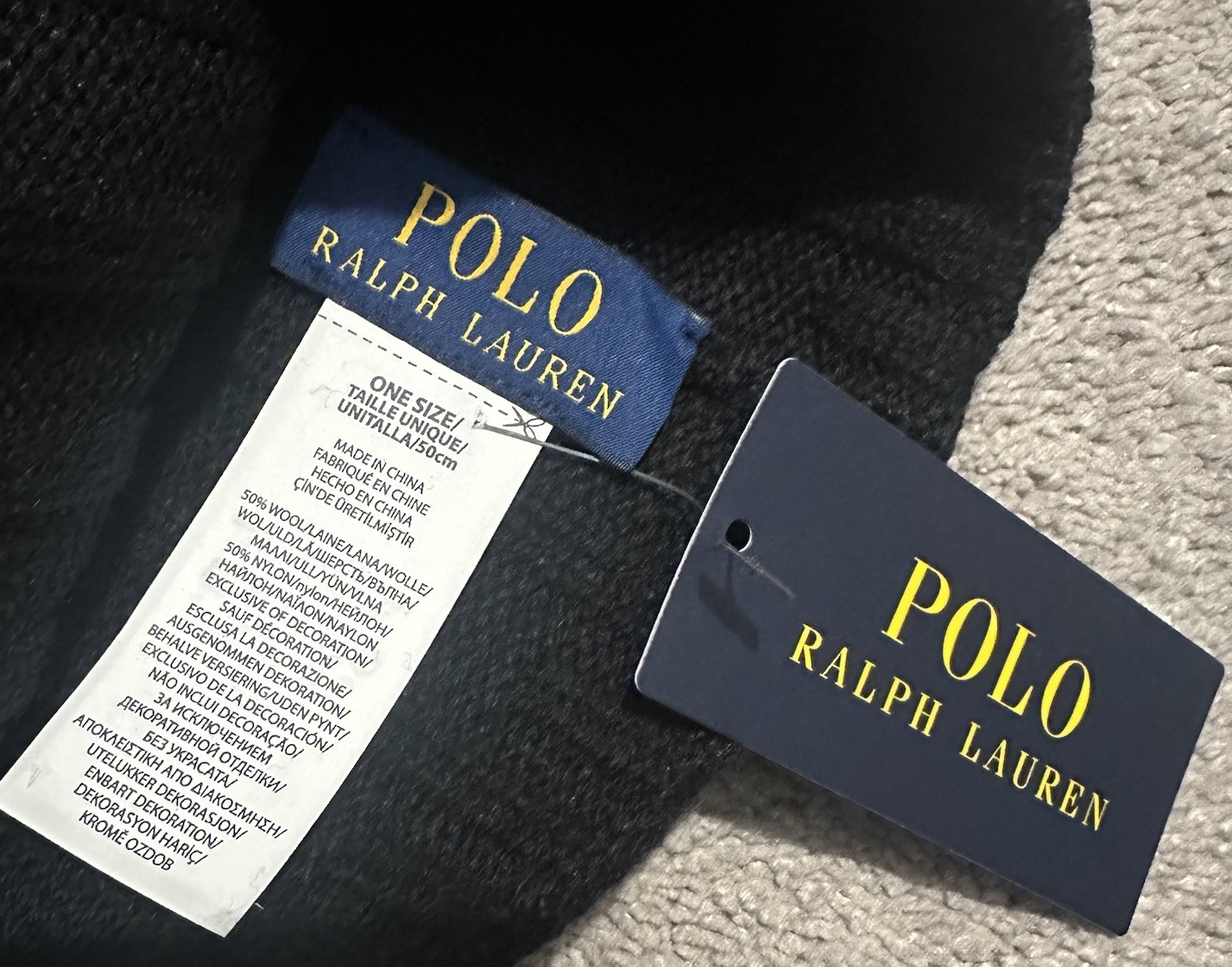 Polo Ralph Lauren Ribbed Cuff Beanie One Size Black Wool Blend Pony Logo Preppy