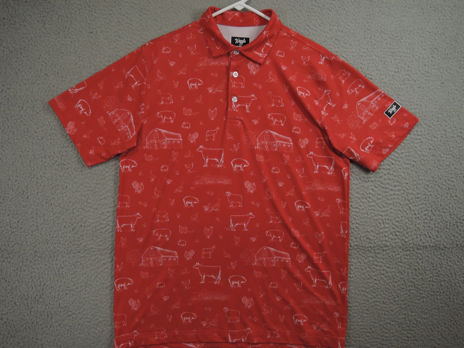Waggle Polo Shirt Mens Large Red Performance Stretch Golf Farm Animals