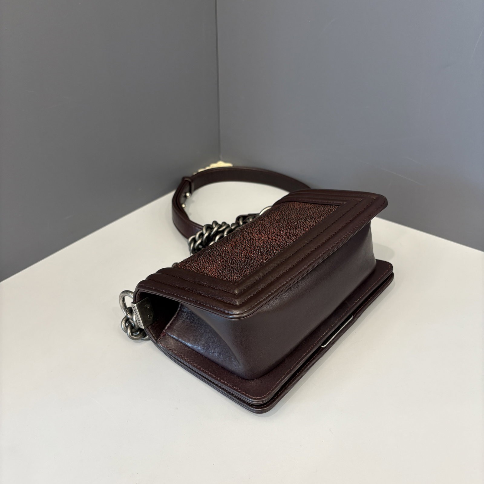 Chanel Mini Boy Flap Burgundy Galuchat Stingray (hs032826g3)
