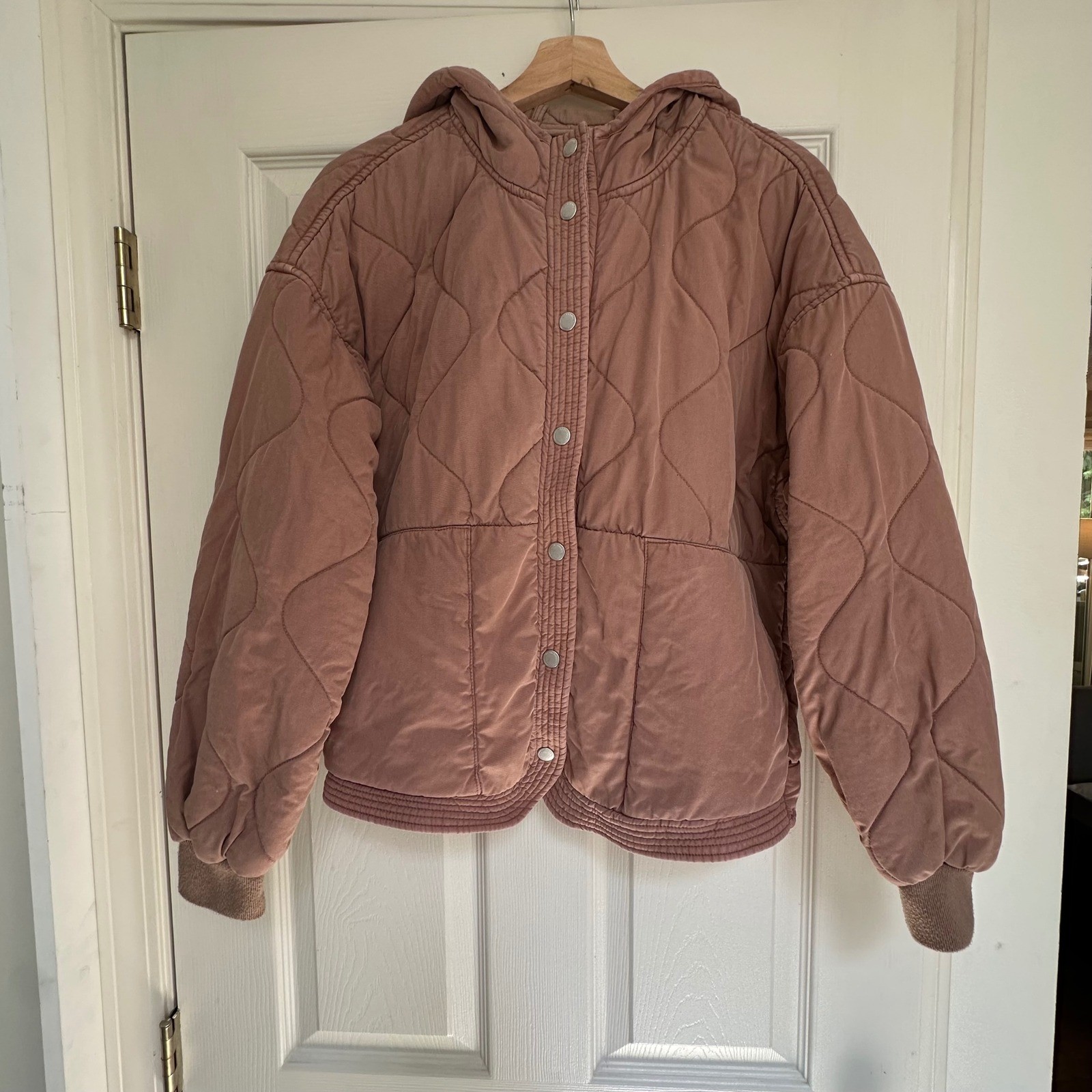 BlankNYC Womens Quilted Hooded Bomber Jacket in Clay Rose Mauve Size XS