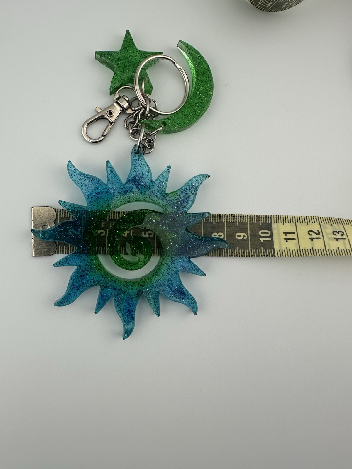 Handmade Blue Green Epoxy Resin Sun Moon Star Keychain Kawaii Bag Charm Gift