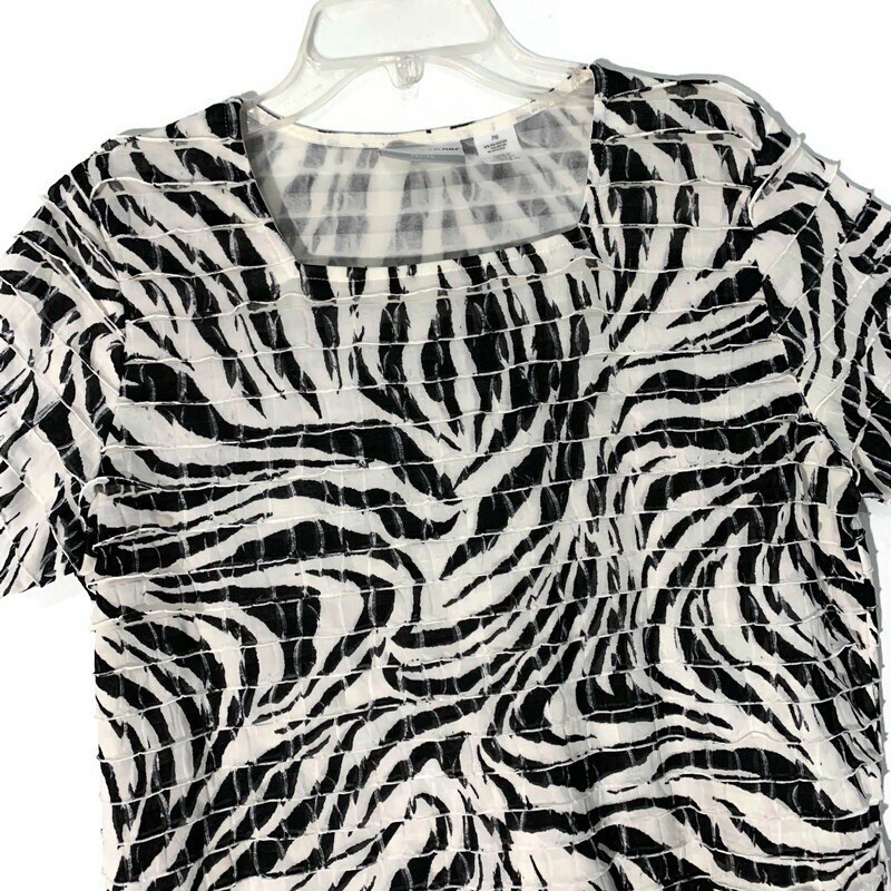 Alfred Dunner Petite Medium Zebra Print Textured Ruffle Layered Top Black White