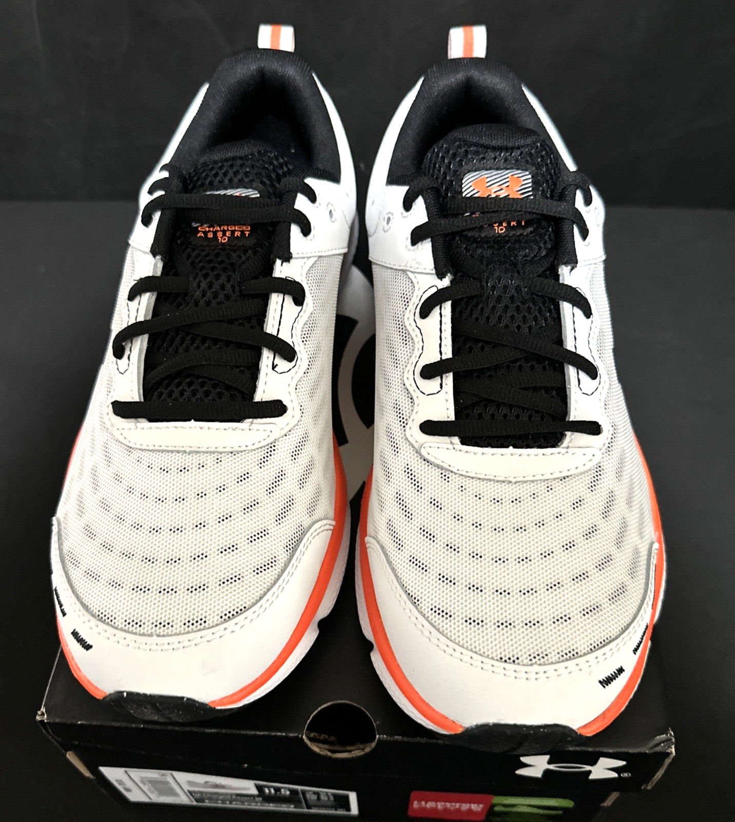 Under Armour Charged Assert 10 White Black Orange 3026175-101 Men’s Size 11.5