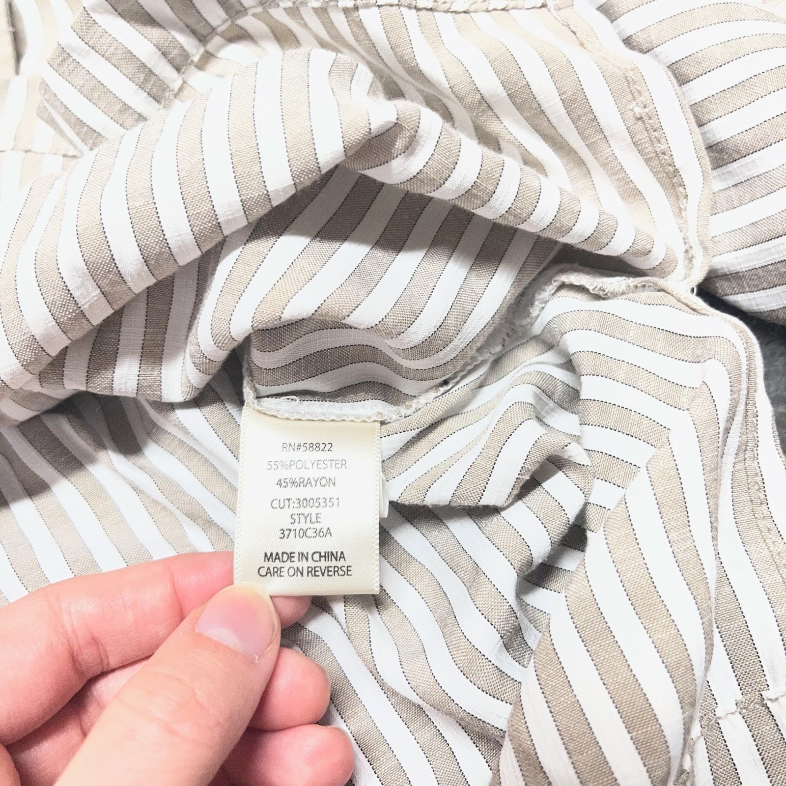 Max Studio London Tan White Striped V-Neck Roll Tab Sleeve Tunic Top Large