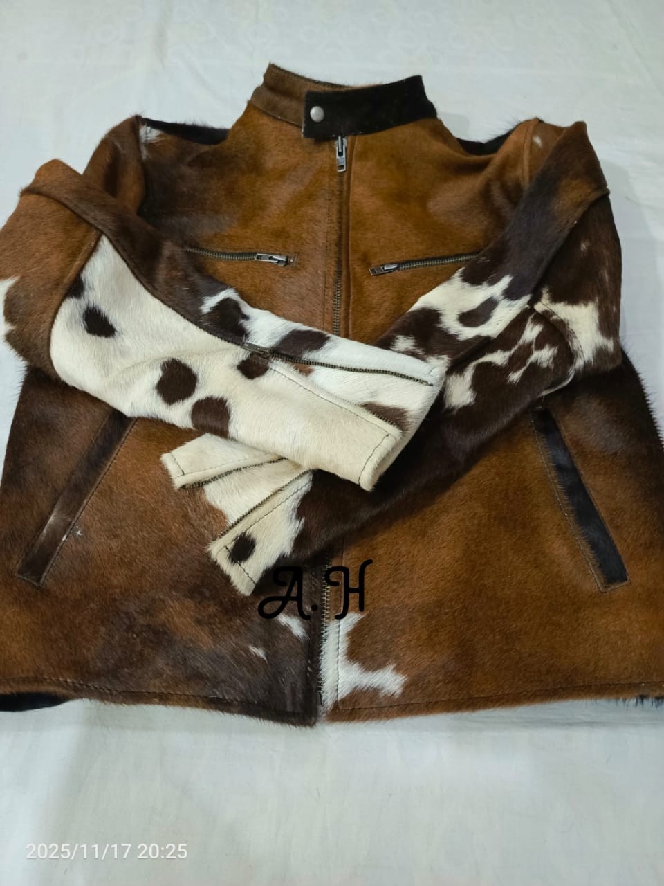 Vintage Western Cowhide Jacket with Real Hair-on Pony Skin And Cow Print Jacket